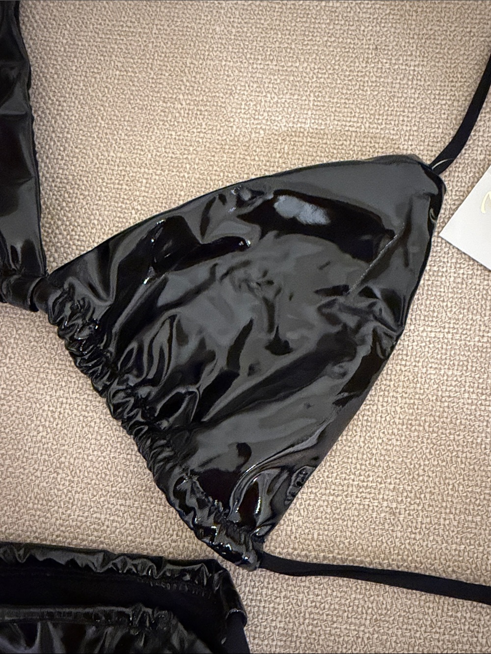 Glossy Black String Triangle Bikini Set - Picture 4 of 5